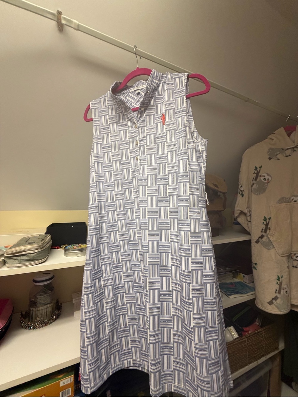 Fairway & Greene Blue and White Geometric Sleeveless Polo Dress